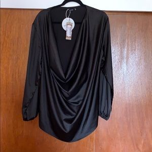 Boohoo Satin Cowl Long Sleeve Blouse